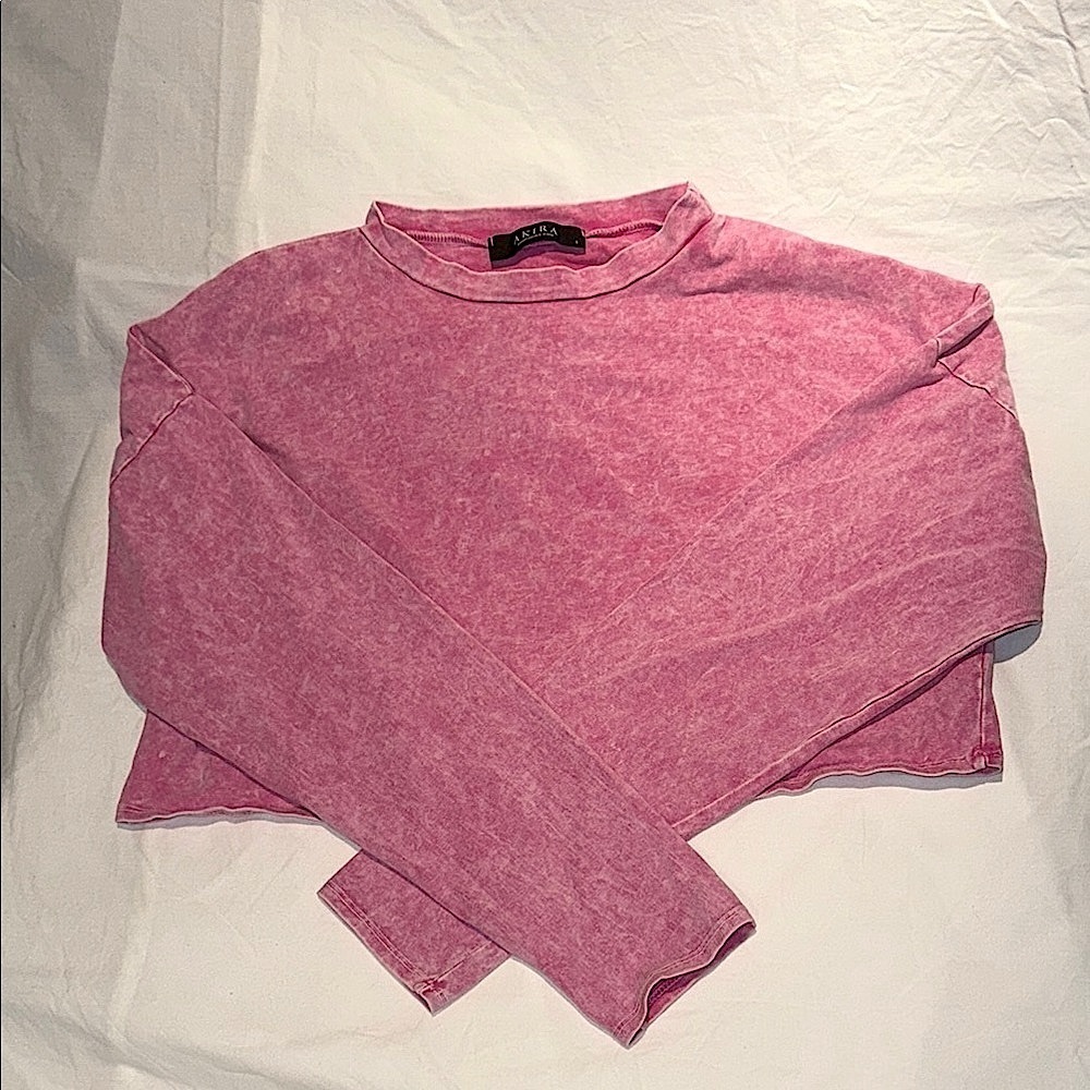 Akira Cropped Acid Washed Long Sleeve StretchWomen's Top - Picture 3 of 4